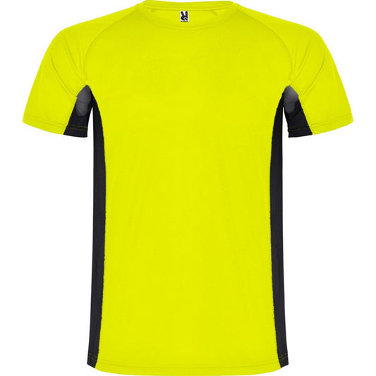 Fluro Yellow-Solid Black - Front - Roly Childrens-Kids Shanghai Short-Sleeved Sports T-Shirt