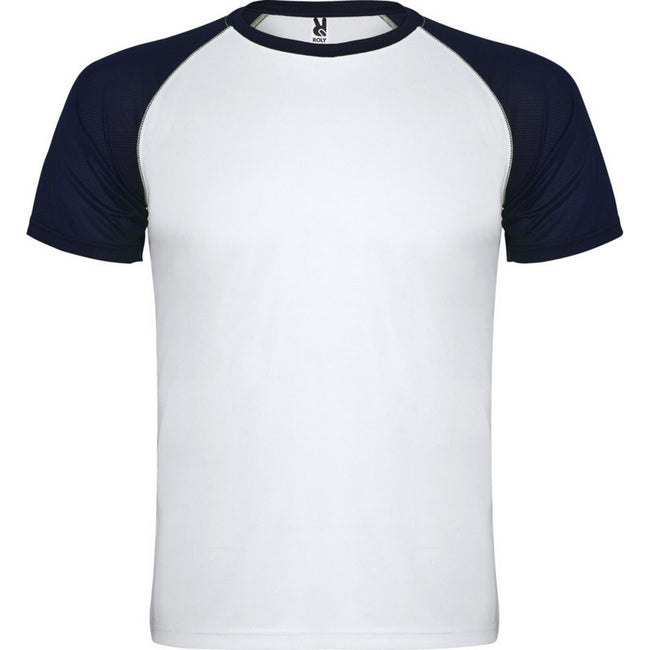 White-Navy Blue - Front - Roly Childrens-Kids Indianapolis Short-Sleeved Sports T-Shirt