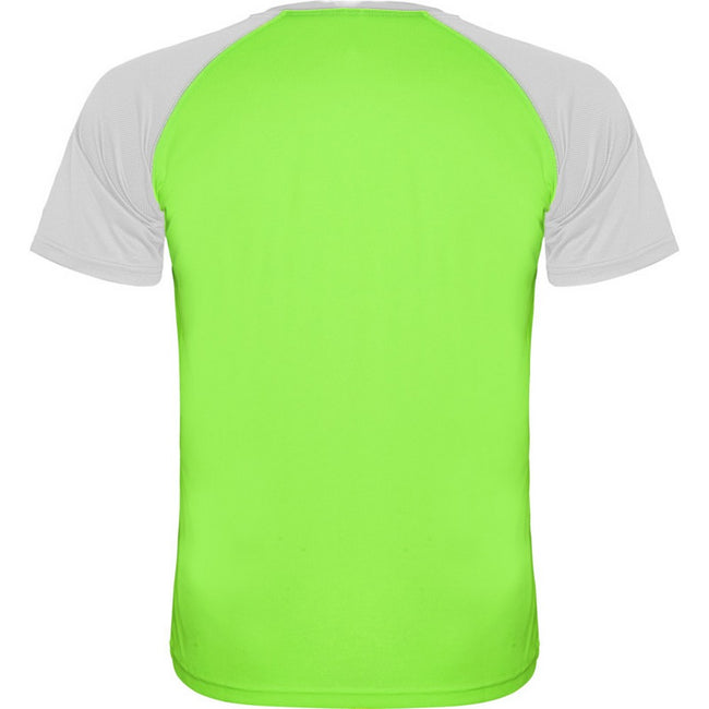 Fluro Green-White - Back - Roly Childrens-Kids Indianapolis Short-Sleeved Sports T-Shirt