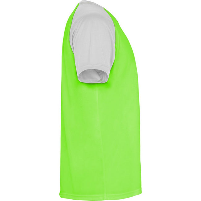 Fluro Green-White - Side - Roly Childrens-Kids Indianapolis Short-Sleeved Sports T-Shirt