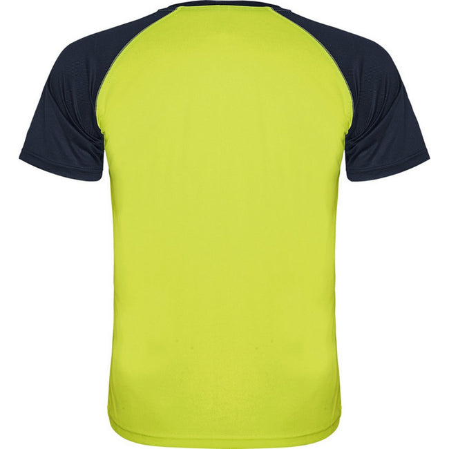 Fluro Yellow-Navy Blue - Back - Roly Childrens-Kids Indianapolis Short-Sleeved Sports T-Shirt