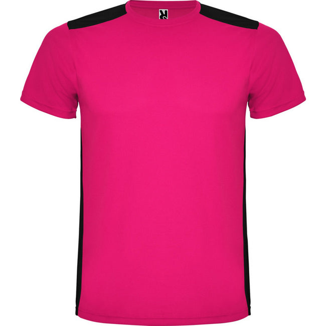 Fuchsia-Solid Black - Front - Roly Childrens-Kids Detroit Sports T-Shirt
