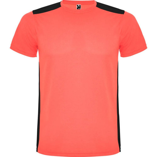 Fluorescent Coral-Solid Black - Front - Roly Childrens-Kids Detroit Sports T-Shirt