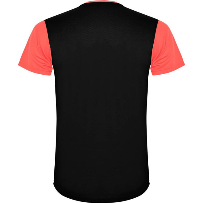 Fluorescent Coral-Solid Black - Back - Roly Childrens-Kids Detroit Sports T-Shirt