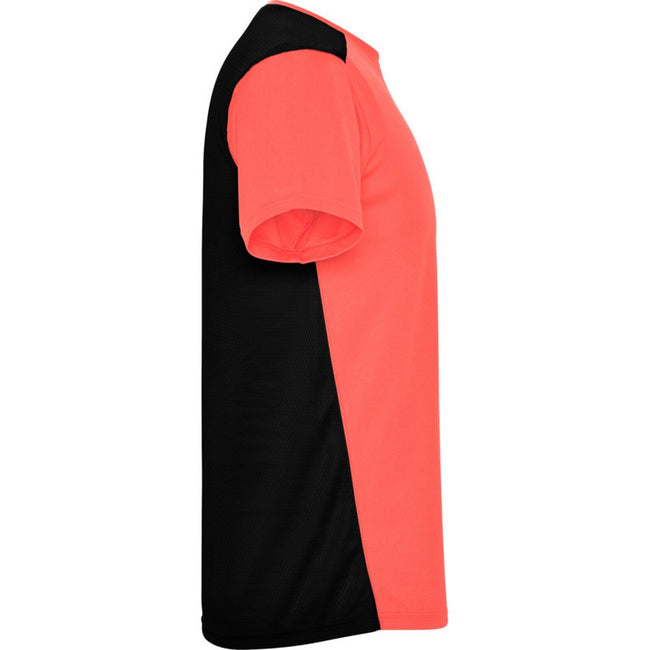 Fluorescent Coral-Solid Black - Side - Roly Unisex Adult Detroit Short-Sleeved Sports T-Shirt
