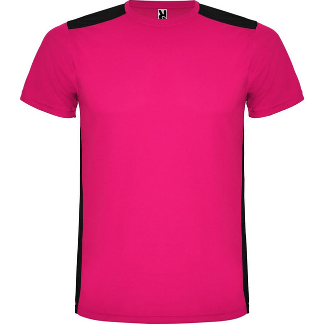 Fuchsia-Solid Black - Front - Roly Unisex Adult Detroit Short-Sleeved Sports T-Shirt