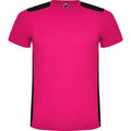 Fuchsia-Solid Black - Front - Roly Unisex Adult Detroit Short-Sleeved Sports T-Shirt