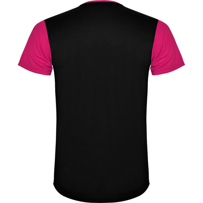 Fuchsia-Solid Black - Back - Roly Unisex Adult Detroit Short-Sleeved Sports T-Shirt