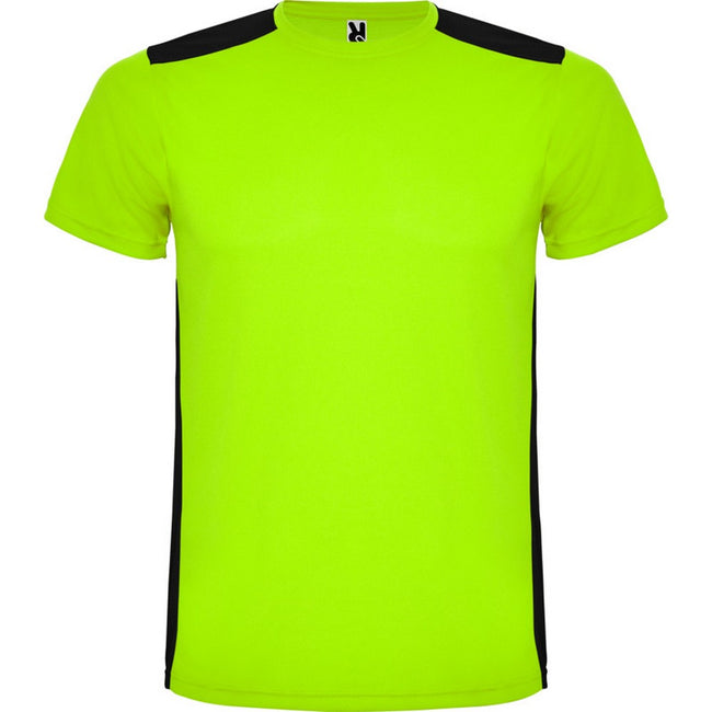 Lime-Solid Black - Front - Roly Unisex Adult Detroit Short-Sleeved Sports T-Shirt