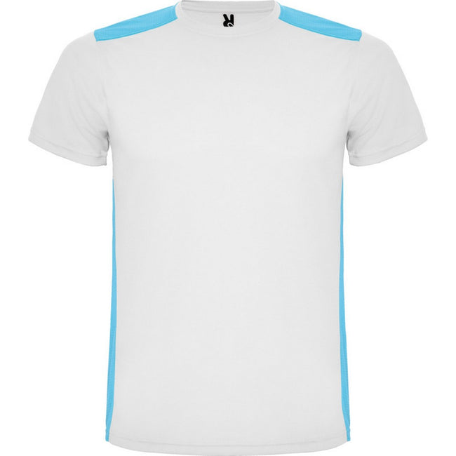 White-Turquiose - Front - Roly Unisex Adult Detroit Short-Sleeved Sports T-Shirt