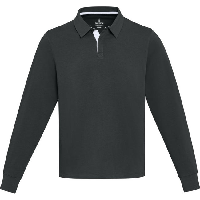 Solid Black - Front - Elevate Unisex Adult Clyde Organic Cotton Rugby Polo Sweatshirt