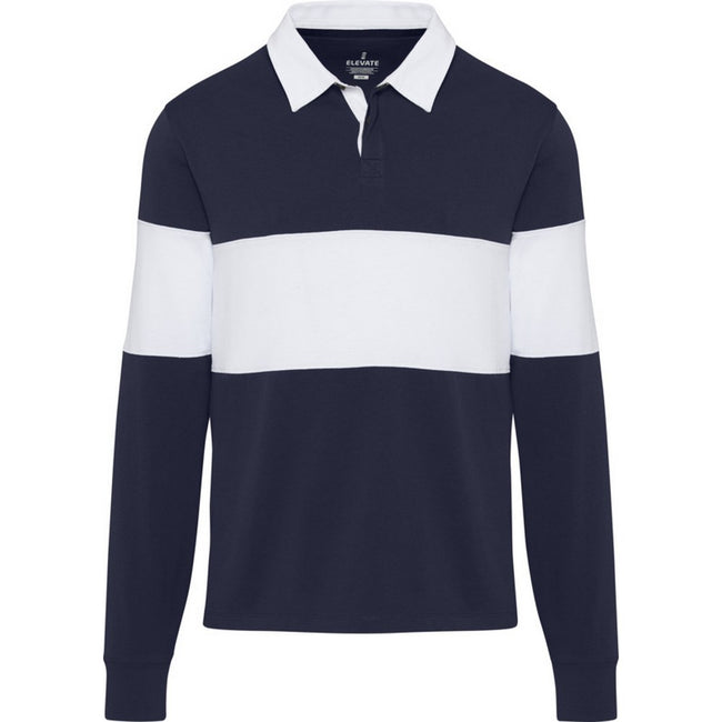 Navy-White - Front - Elevate Unisex Adult Clyde Organic Cotton Rugby Polo Sweatshirt