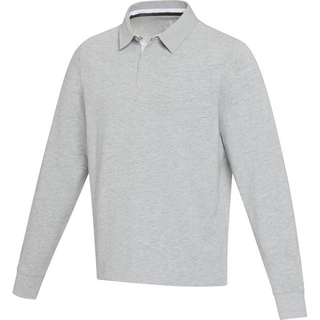 Heather Grey - Side - Elevate Unisex Adult Clyde Organic Cotton Rugby Polo Sweatshirt