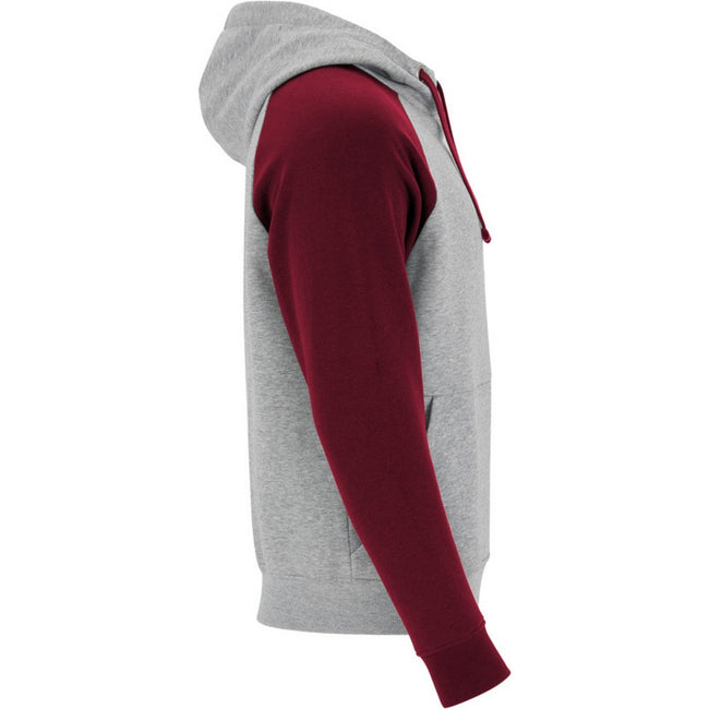 Heather Grey-Garnet - Side - Roly Childrens-Kids Badet Two Tone Drawstring Hoodie