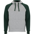 Heather Grey-Bottle Green - Front - Roly Childrens-Kids Badet Two Tone Drawstring Hoodie
