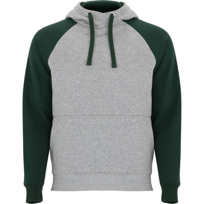 Heather Grey-Bottle Green - Front - Roly Childrens-Kids Badet Two Tone Drawstring Hoodie