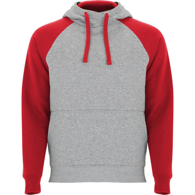 Heather Grey-Red - Front - Roly Childrens-Kids Badet Two Tone Drawstring Hoodie