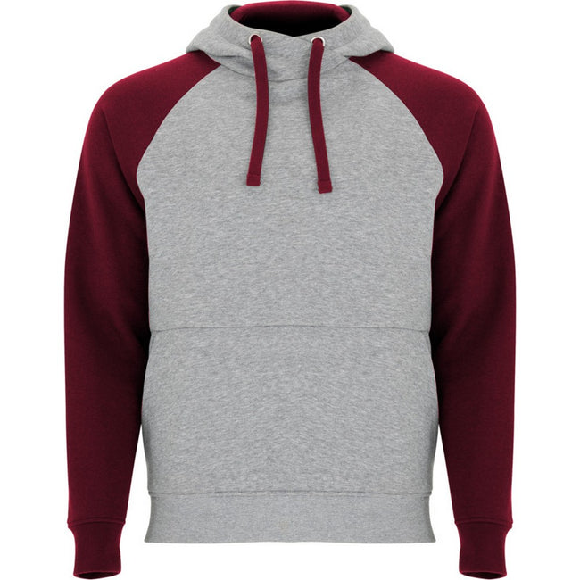 Heather Grey-Garnet - Front - Roly Childrens-Kids Badet Two Tone Drawstring Hoodie