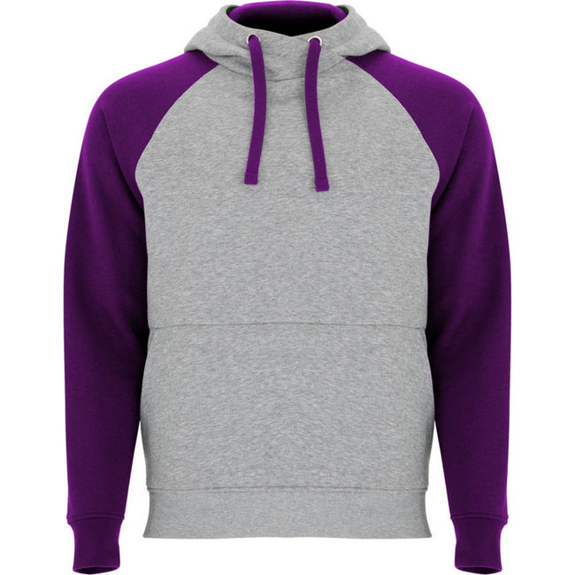 Heather Grey-Purple - Front - Roly Childrens-Kids Badet Two Tone Drawstring Hoodie
