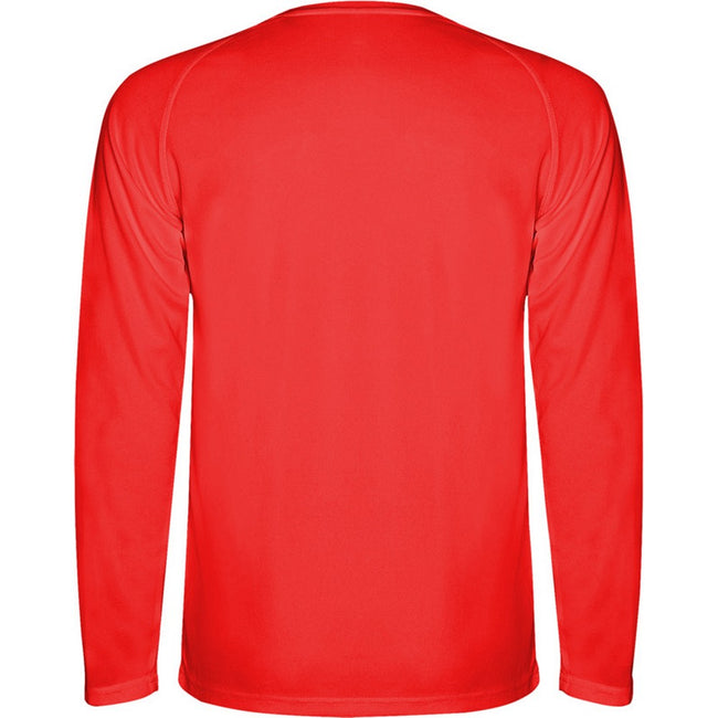 Red - Back - Roly Childrens-Kids Montecarlo Long-Sleeved Sports T-Shirt