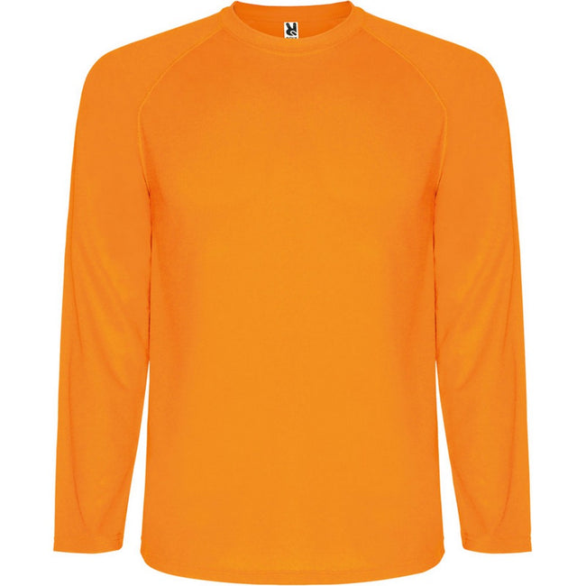 Fluorescent Orange - Front - Roly Childrens-Kids Montecarlo Long-Sleeved Sports T-Shirt