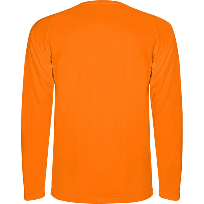 Fluorescent Orange - Back - Roly Childrens-Kids Montecarlo Long-Sleeved Sports T-Shirt
