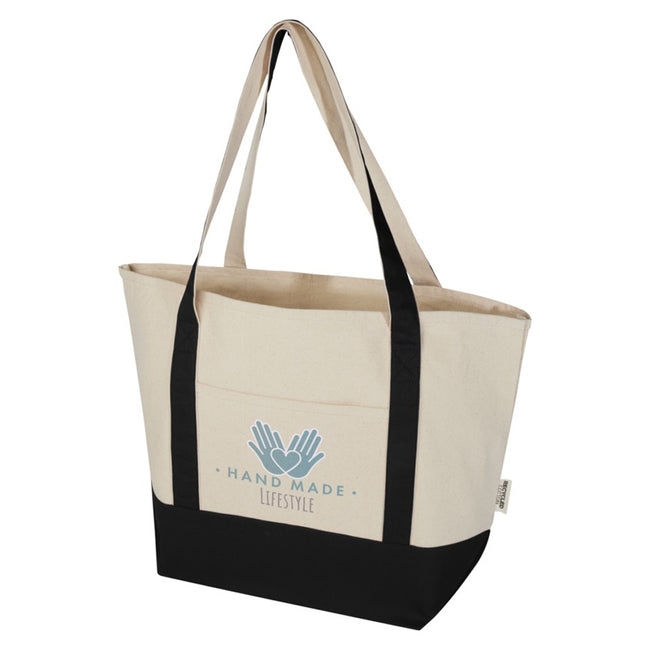 Solid Black-Natural - Side - Sam Recycled Cotton 15L Tote Bag