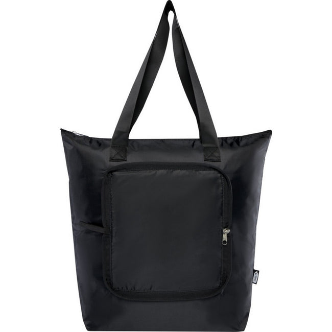 Solid Black - Front - EcoFold RPET Foldable 15L Cooler Tote Bag