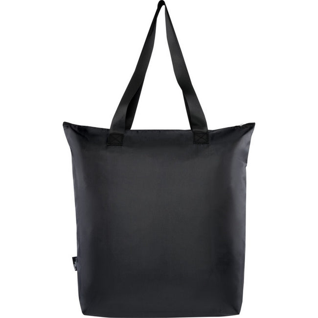 Solid Black - Back - EcoFold RPET Foldable 15L Cooler Tote Bag