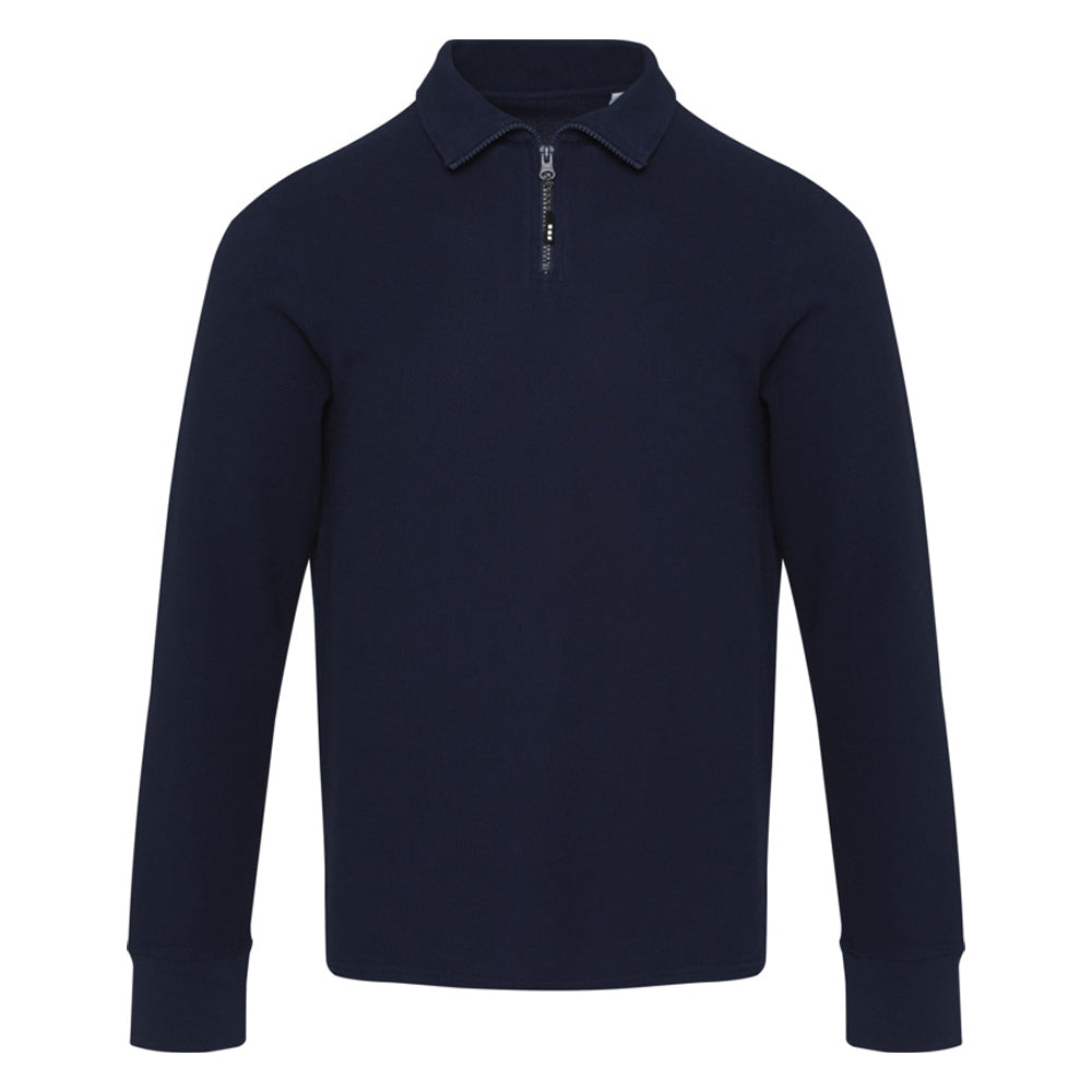 Navy - Side - Zeus Unisex Adult Quarter Zip Long-Sleeved Polo Shirt