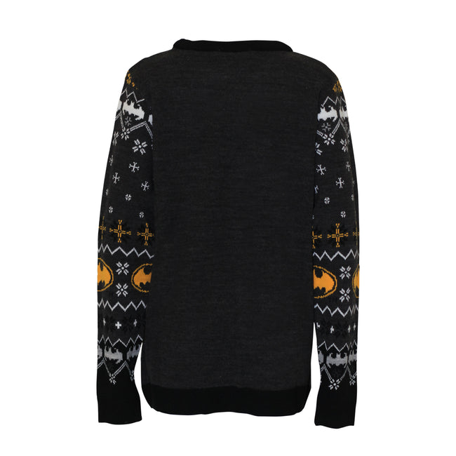 Grey - Back - Batman Childrens-Kids Unisex Official Bat Logo Patterned Christmas Jumper