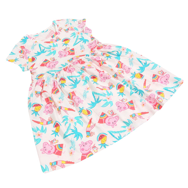 White-Blue-Pink - Side - Peppa Pig Girls Flamingo Dress