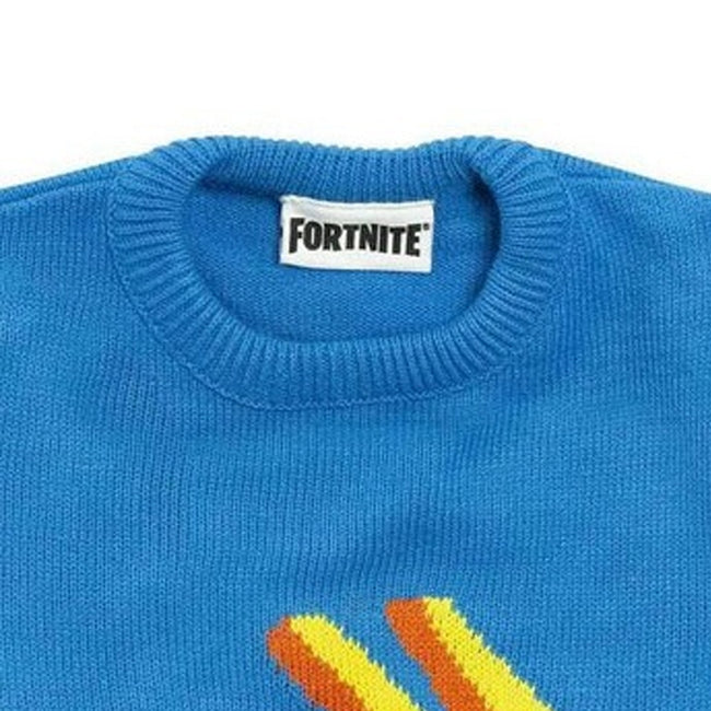 Blue - Side - Fortnite Boys Llama Knitted Jumper