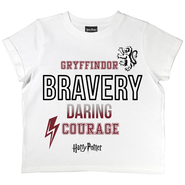 White - Side - Harry Potter Girls Bravery Gryffindor Crop T-Shirt