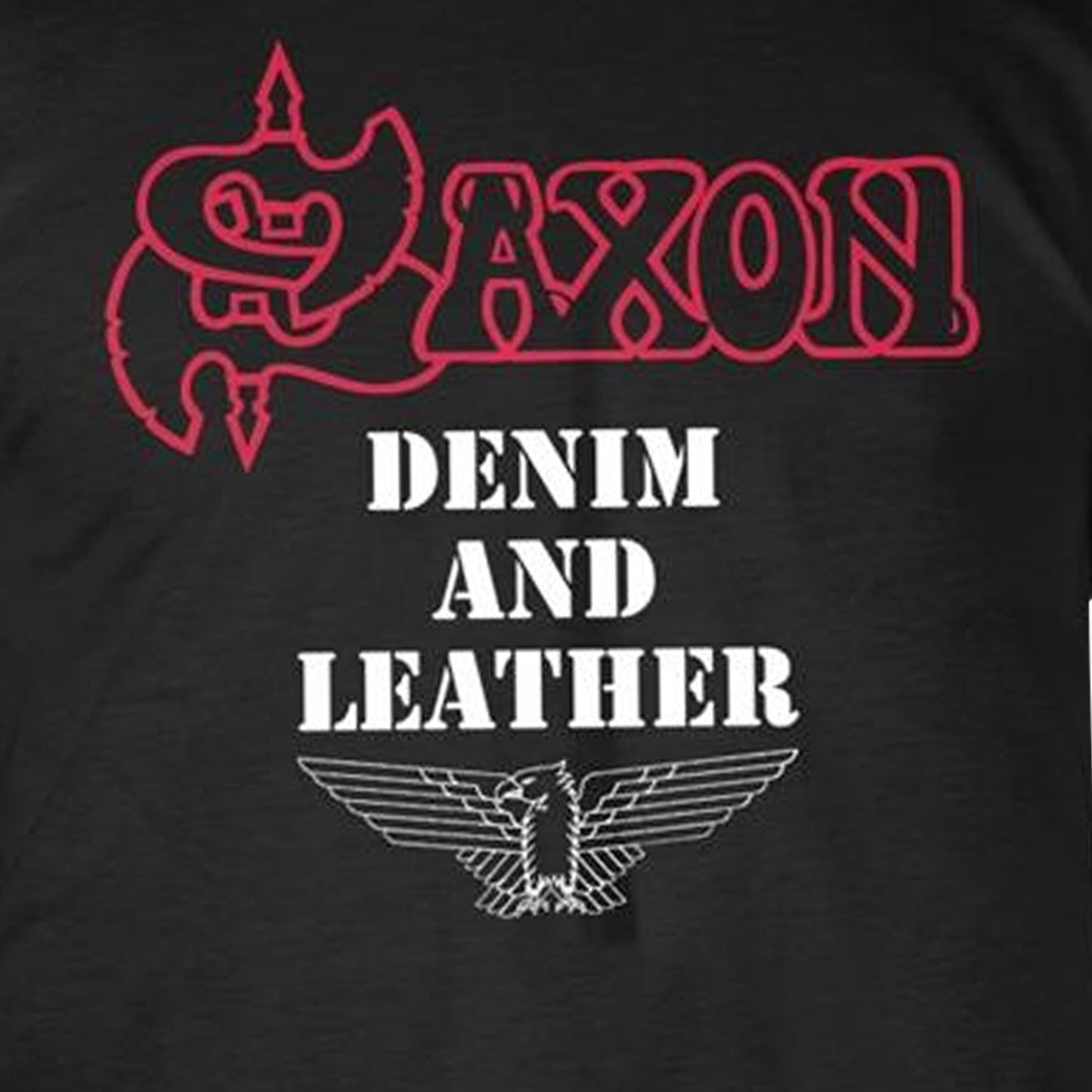 Black - Side - Saxon Unisex Adult Denim And Leather T-Shirt
