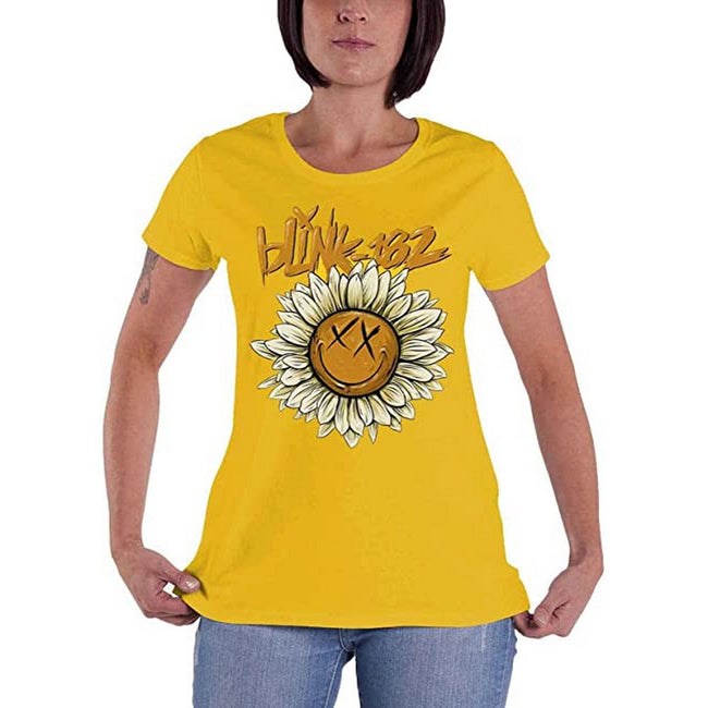 Yellow - Back - Blink 182 Womens-Ladies Sunflower T-Shirt