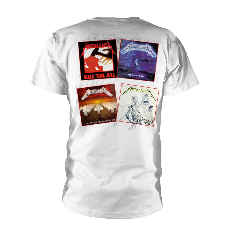 White - Back - Metallica Unisex Adult First Four Albums Faces T-Shirt
