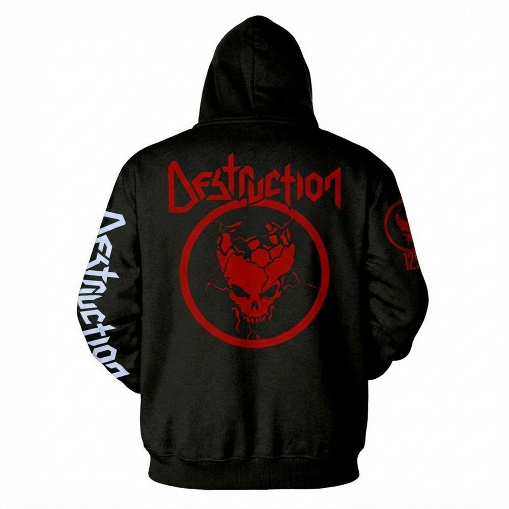 Black - Back - Destruction Unisex Adult Evil Never Sleeps Tour 25 Full Zip Hoodie