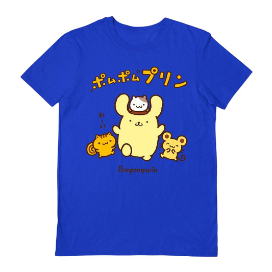 Blue - Front - Sanrio Unisex Adult 4 Friends Pompompurin T-Shirt