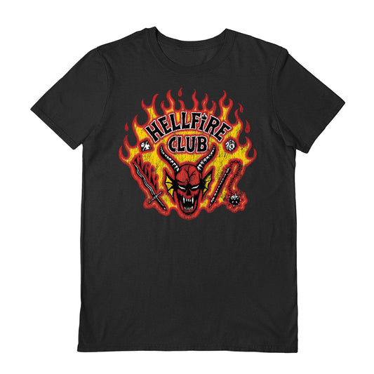 Black - Front - Stranger Things 5 Unisex Adult Flaming T-Shirt