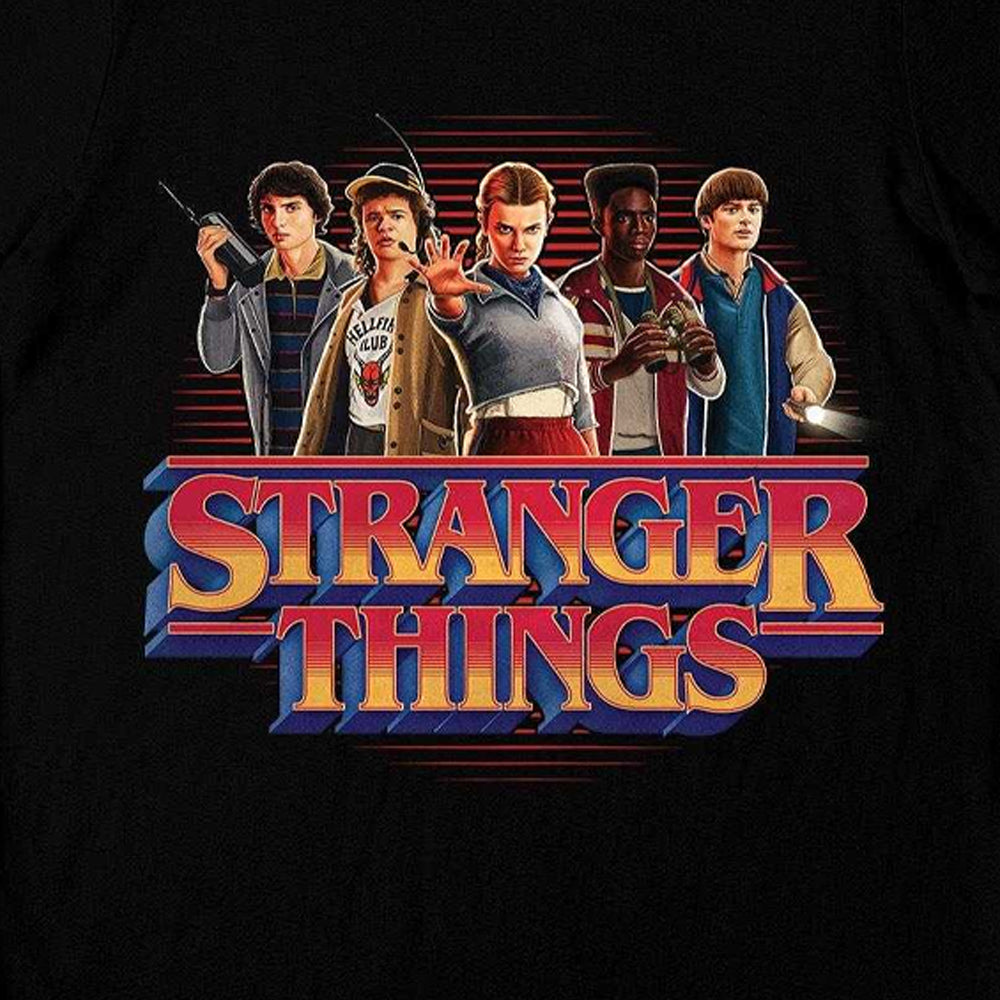 Black - Side - Stranger Things 5 Unisex Adult 1980 Logo T-Shirt