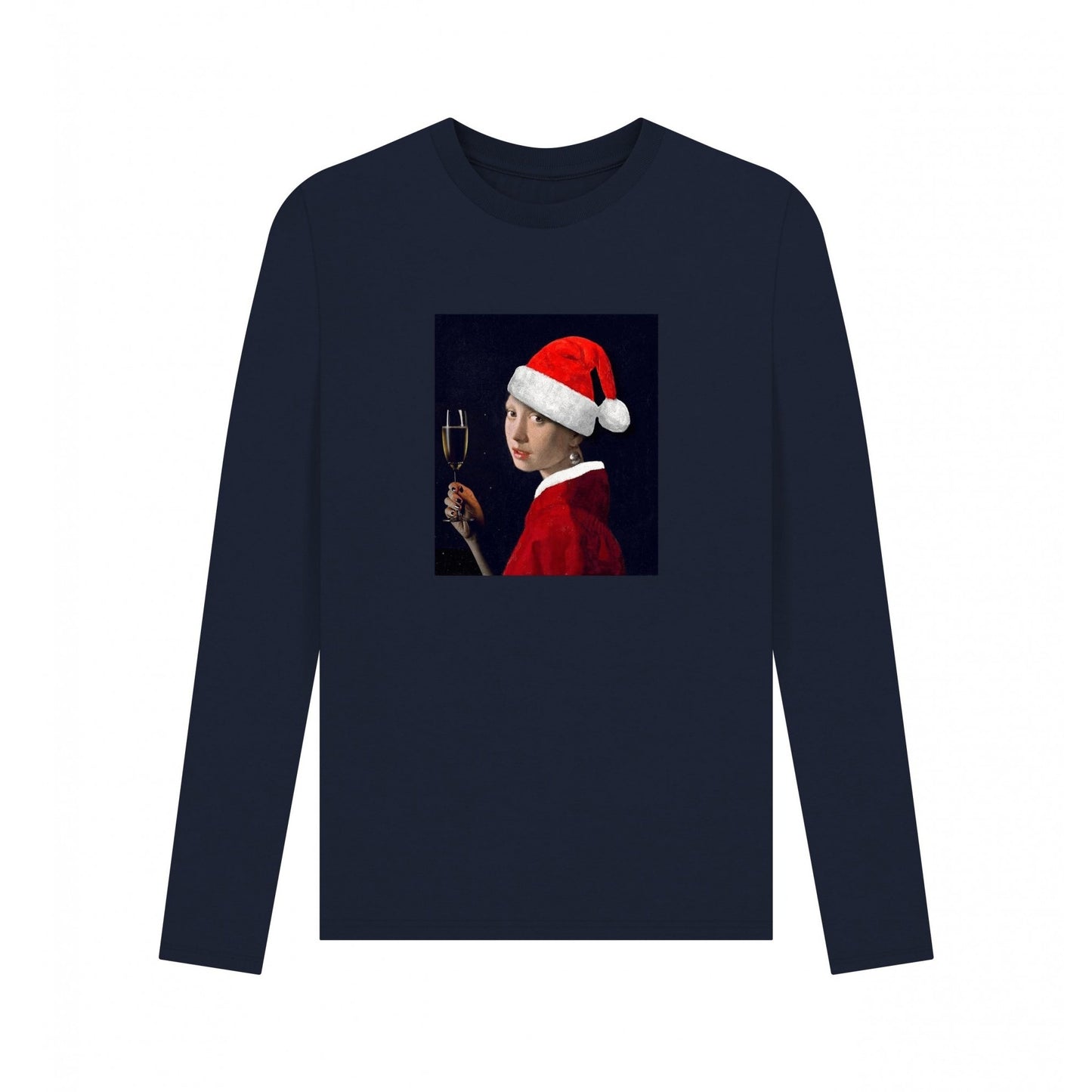 Navy Blue - Front - Apoh Unisex Adult Vermeer Girl With Pearl Earring Santa Long-Sleeved T-Shirt