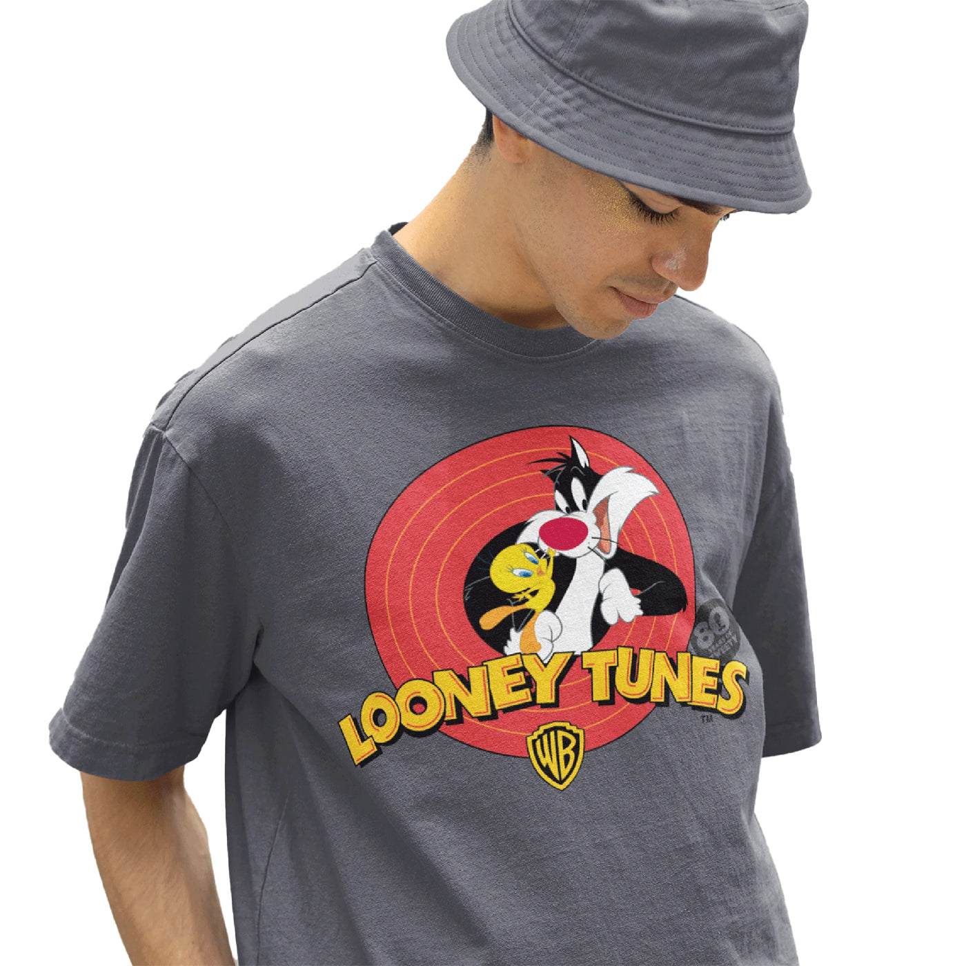 Charcoal - Side - Tweety Unisex Adult Sylvester & Tweety T-Shirt