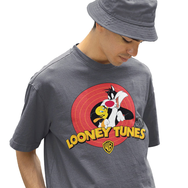 Charcoal - Side - Tweety Unisex Adult Sylvester & Tweety T-Shirt