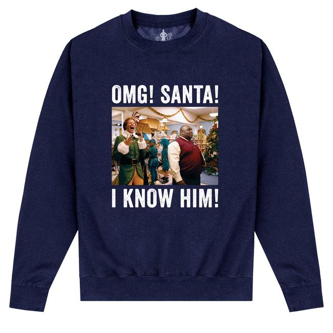 Navy - Front - Elf Unisex Adult OMG Santa Photo Sweatshirt