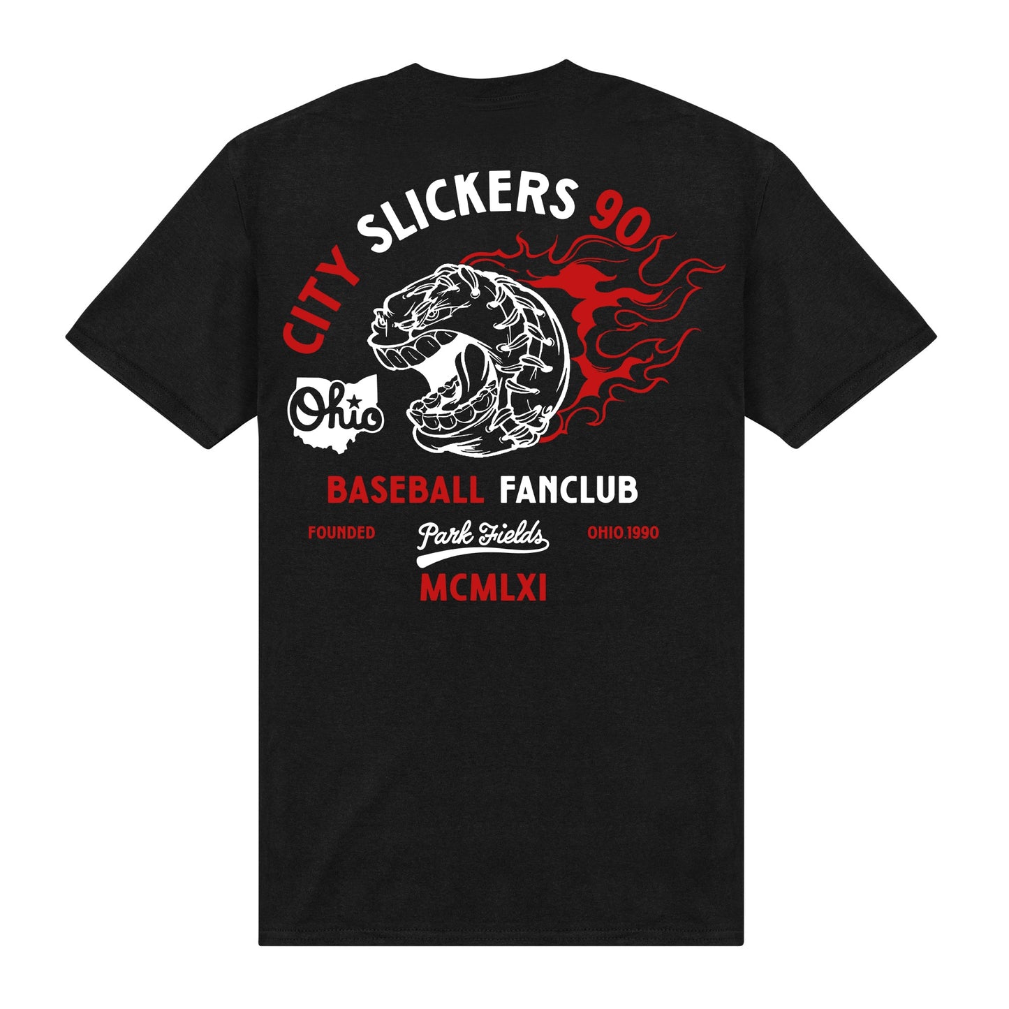 Black - Back - City Slickers Unisex Adult Ohio Baseball Fan Club T-Shirt