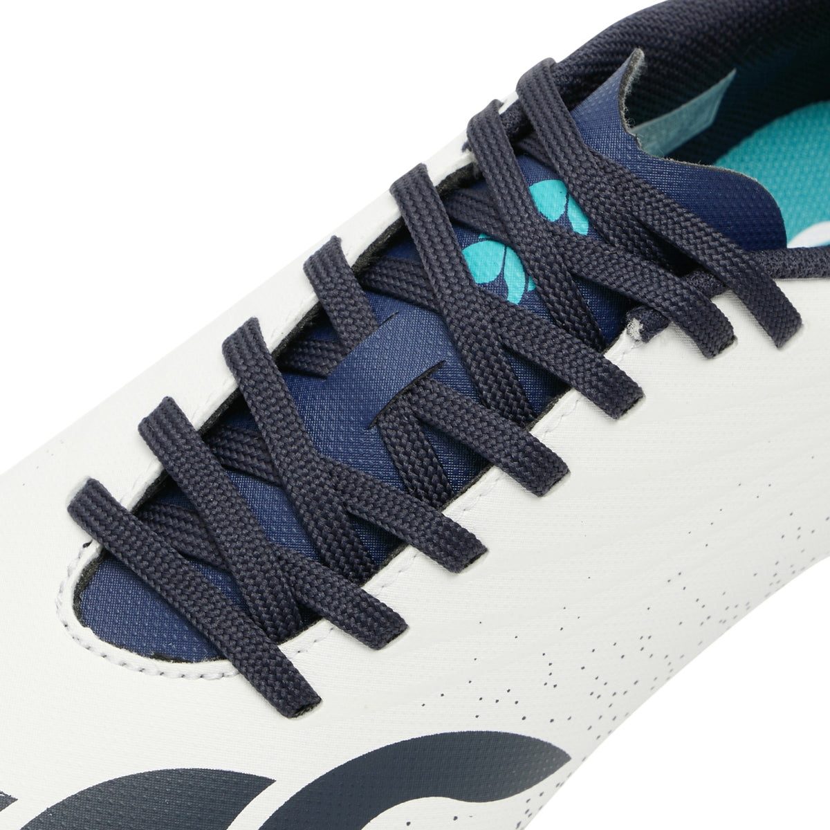 White-Blue - Pack Shot - Canterbury Childrens-Kids Stampede Ground Break Team Soft Ground Rugby Boots