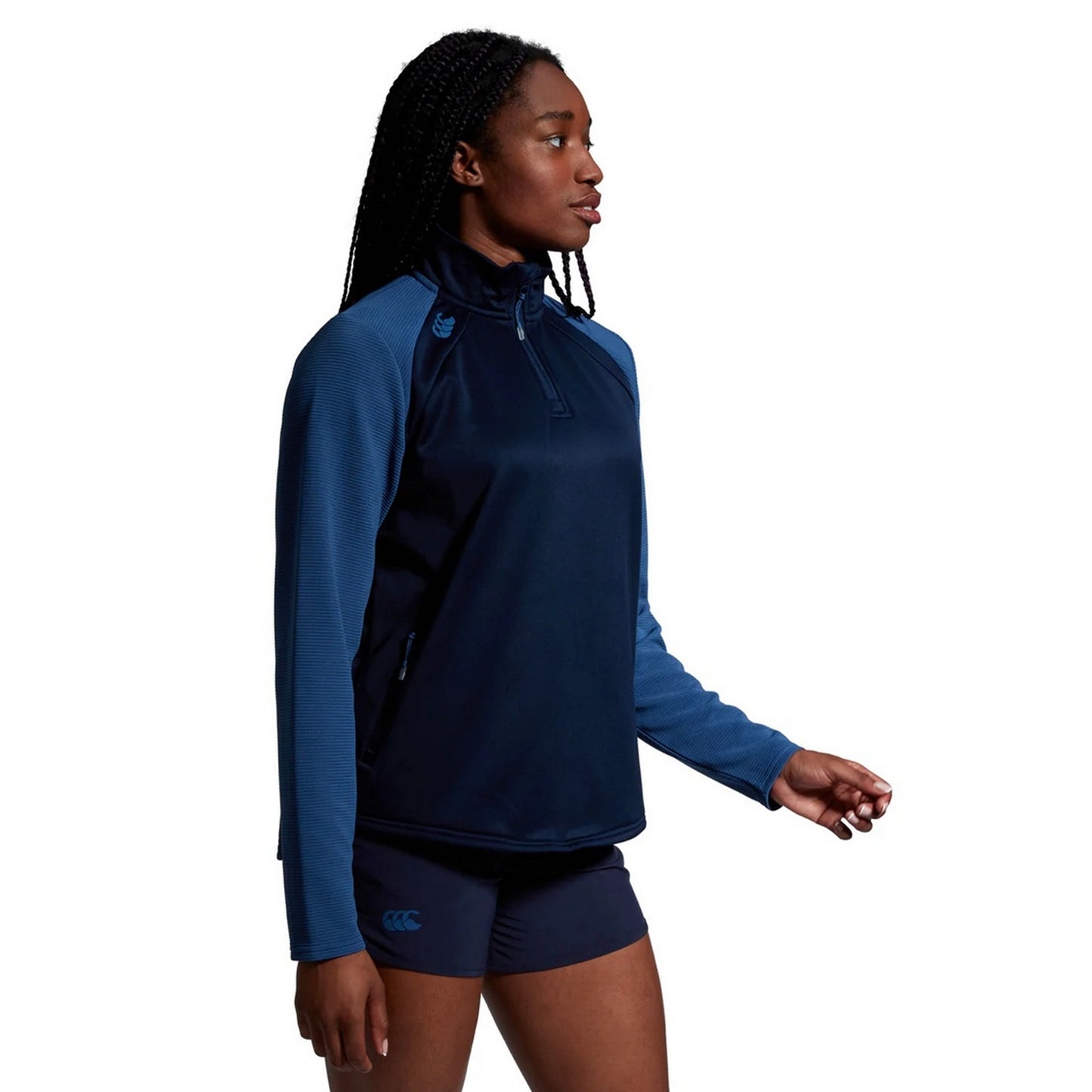 Navy-True Navy Marl - Pack Shot - Canterbury Womens-Ladies Elite Quarter Zip Base Layer Top