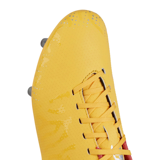 Amber Yellow-Orange Crush-Mars Red - Pack Shot - Canterbury Childrens-Kids Speed Infinite Team Soft Ground Rugby Boots
