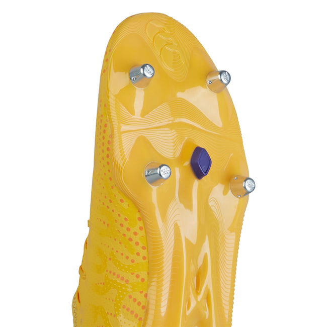 Amber Yellow-Orange Crush-Mars Red - Close up - Canterbury Unisex Adult Speed Infinite Team Soft Ground Rugby Boots